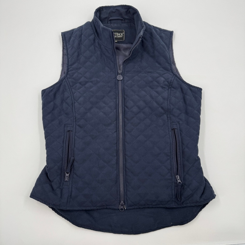 Outback Trading Co Grand Prix Quilt Vest Womens Medium Navy Blue Faux Suede 2958